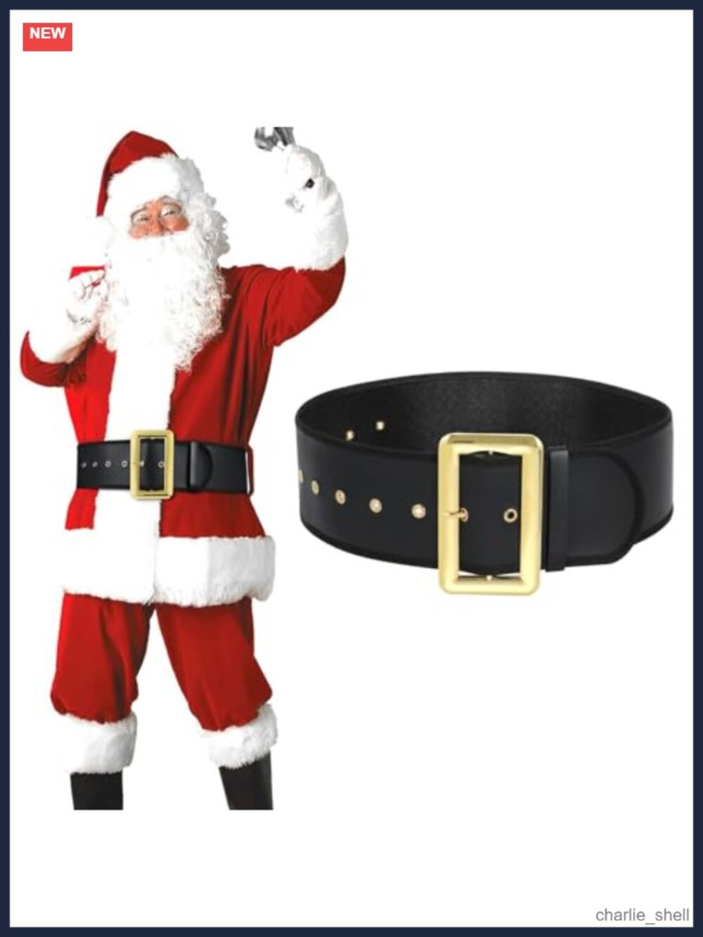 Wide Faux Leather Santa Belt Gold Buckle Cosplay Christmas Costume